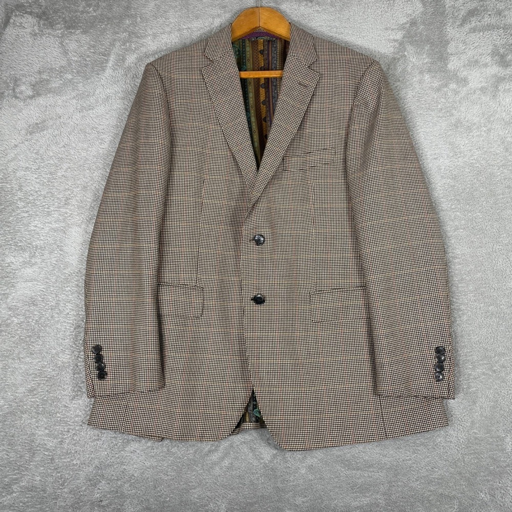 Etro Milano Blazer Mens 52 Brown Houndstooth Wool Silk Paisley Lining Italy